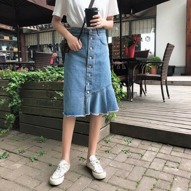 Váy jeans đuôi cá dáng dài ulzzang -Hàng nhập khẩu