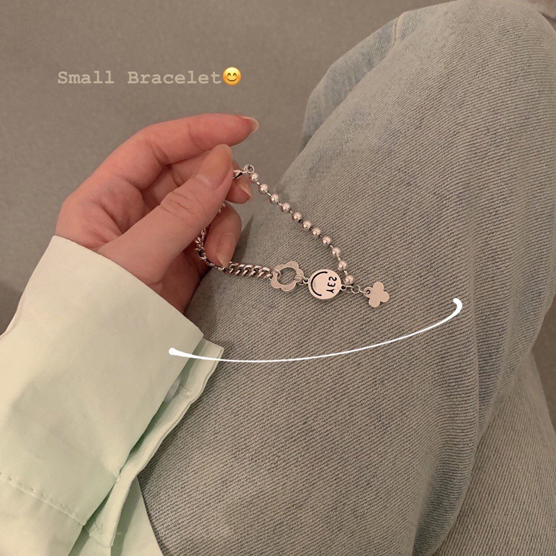 Vòng tay xích mặt hình hoa và mặt cười phong cách Hàn Quốc 191103