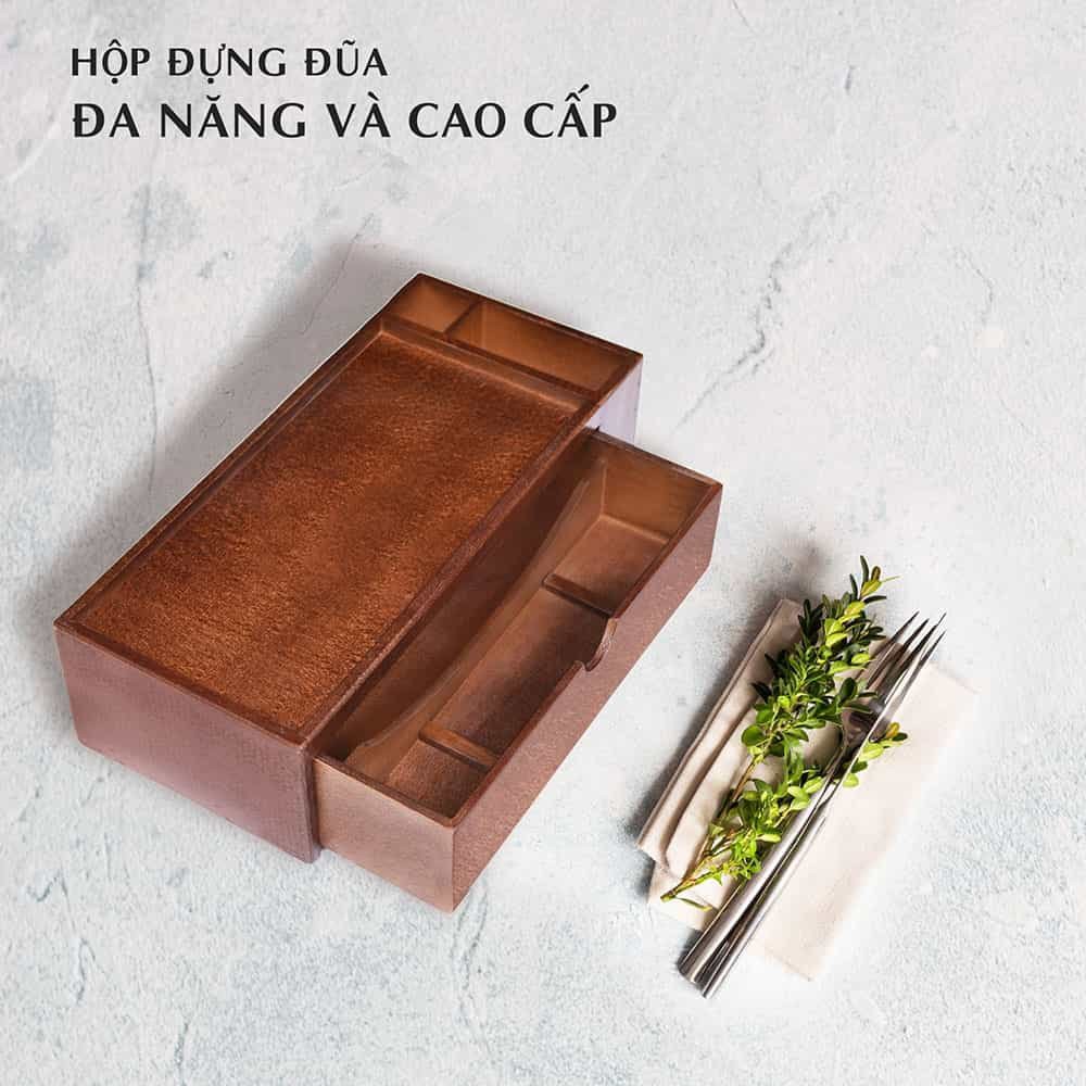 Hộp đựng đũa muỗng Nhà Hàng- Quán Ăn cao cấp Nhật Vy NV5321 - Hộp đũa thìa bằng gỗ có ngăn để hủ gia vị, hủ tăm, khăn