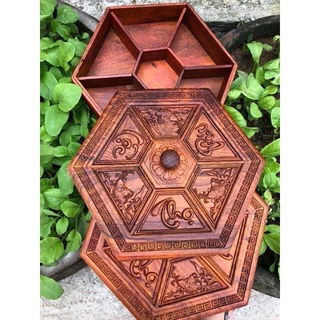 Khay đựng bánh kẹo tết, khay mứt bằng gỗ hương đường kính 31cm