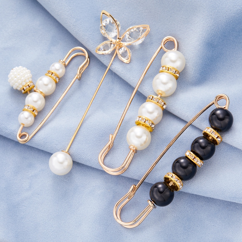 Set 6 ghim cài RINHOO hình hoa bướm đính ngọc trai nhân tạo thời trang