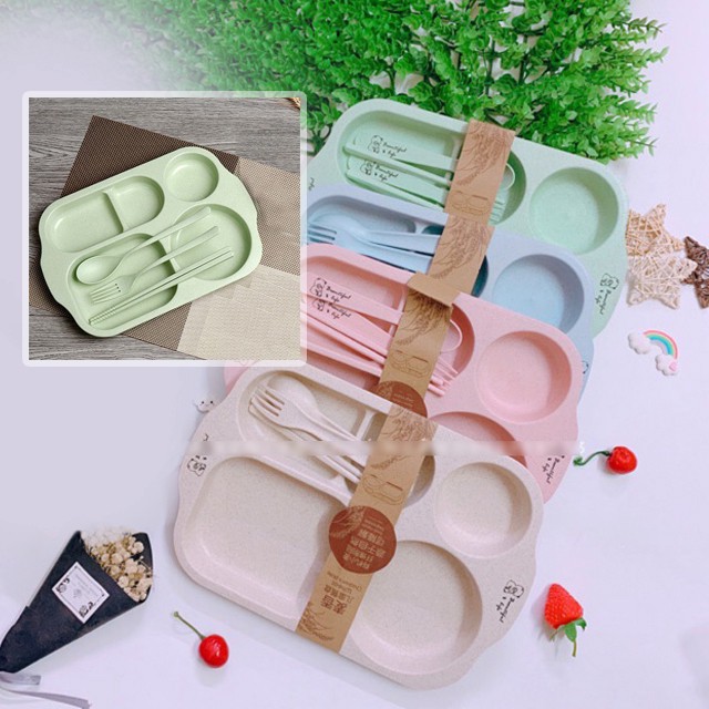 Khay ăn dặm 5 chi tiết cho bé bằng lúa mạch cao cấp - siêu dễ thương, cute