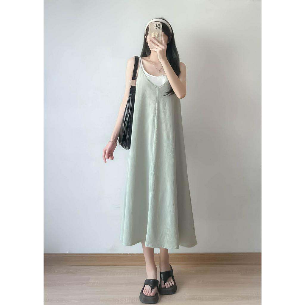 Đầm dài 2 dây dáng xoè vintage EMIX, váy 2s maxi phong cách basic, quyến rũ, cổ tim, FREESIZE dưới 57kg chất đũi 8907