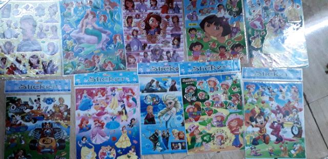 Set 10 tờ dán stiker phim hoạt hình kích thước 22x24cm có 10 mẫu khác nhau