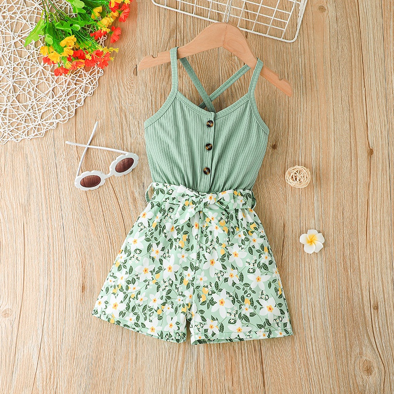 Body Hai Dây Hoa Thời Trang Cho Bé Gái 4-7 Tuổi,Bodysuit Liền Thân Mùa Hè Áo Liền Quần Cho Bé trẻ em