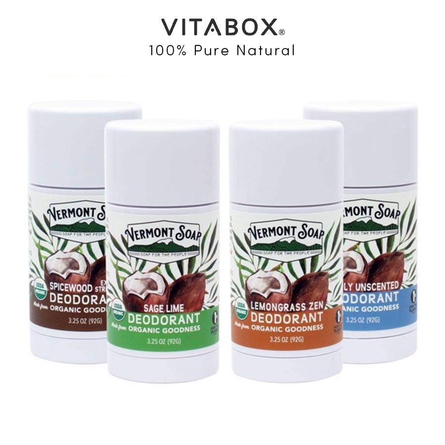 Vermont Soap - Lăn Khử Mùi Hữu Cơ Giúp Giảm Tiết Mồ Hôi và Hôi Nách, ngừa thâm nách - USDA Organic Deodorant - 92g