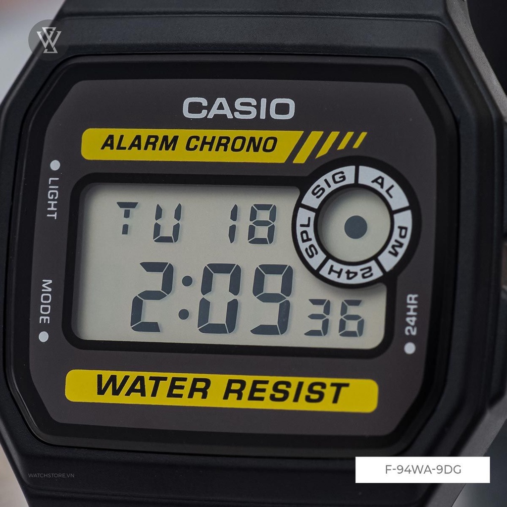 Đồng Hồ Điện Tử Unisex Casio WATCHSTORE F-94WA-9DG Thiết Kế Mặt Vuông 33.5mm, Dây Đeo Và Vỏ Nhựa Bền Bỉ, Cá Tính
