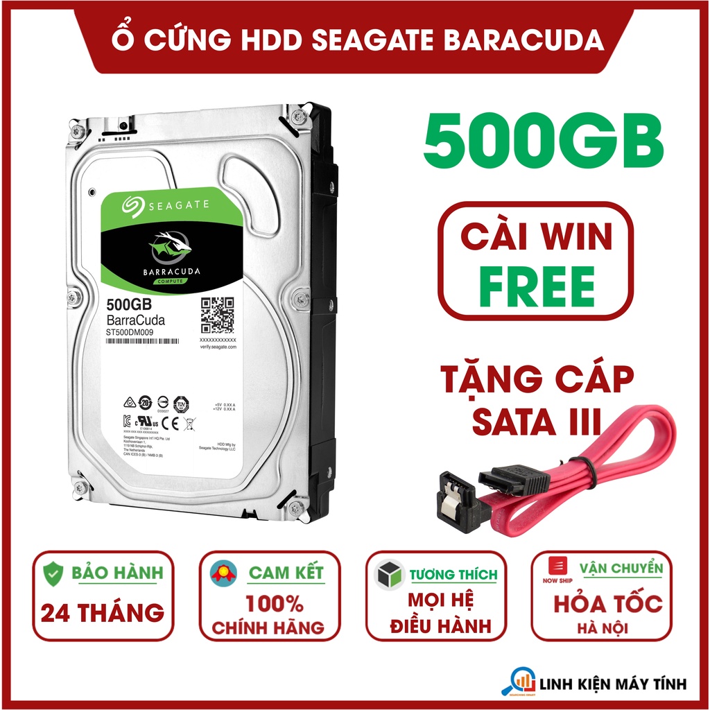 Ổ cứng HDD Seagate Barracuda 500GB - Tặng cáp sata 3 - Bảo hành 24 tháng