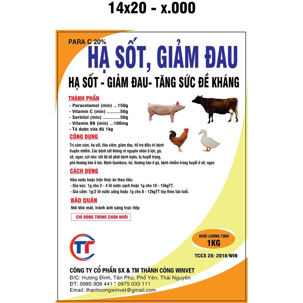 1 kg Giảm sốt, hạ nhiệt, tăng đề kháng, hỗ trợ điều trị bệnh  chó, mèo, lợn, gà, dê, chim,...