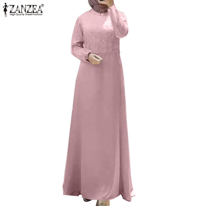 Zanzea Đầm Maxi Dài Tay Phối Ren Phong Cách Hồi Giáo Cho Nữ