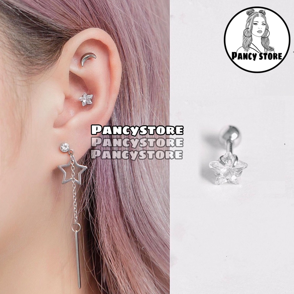 khuyên tai bông tai nam nữ titan kim sao Unisex