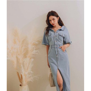 Váy dài denim xẻ tà giữa cài nút nữ Air Space 2030124008