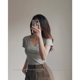 Áo Cotton Nữ Áo Thun Nữ Cổ Tim Vạt Tôm Basic Siêu Dễ Mặc