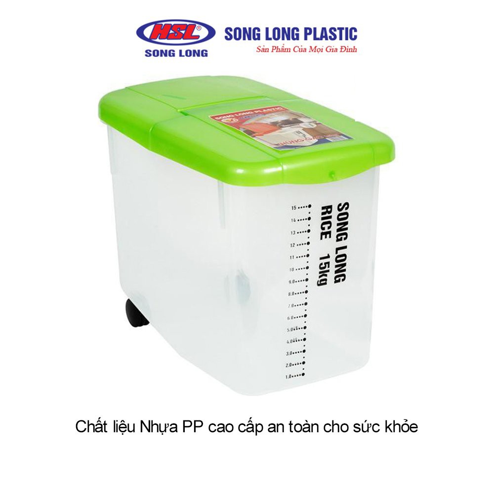 Thùng đựng gạo có nắp Song Long Plastic 10kg, 15kg nhựa cao cấp có bánh xe