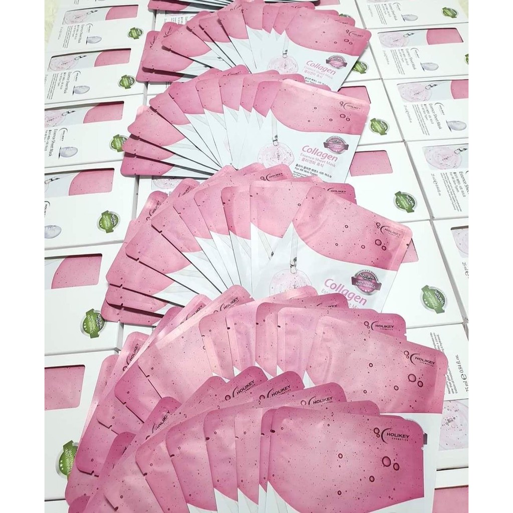 Hộp 10 Túi Mặt nạ giấy - Mặt nạ collagen dưỡng trắng da chiết xuất từ Collagen làm căng &amp; trắng da Holikey Hàn Quốc
