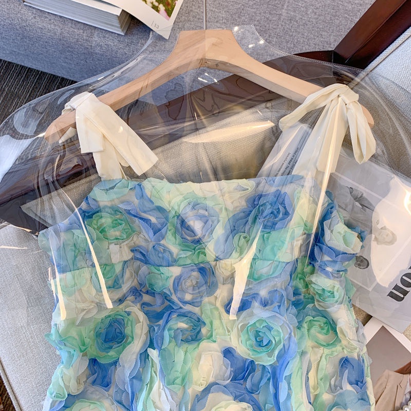 Áo Hai Dây Họa Tiết Hoa Hồng Ba Chiều Xinh Xắn Cho Nữ