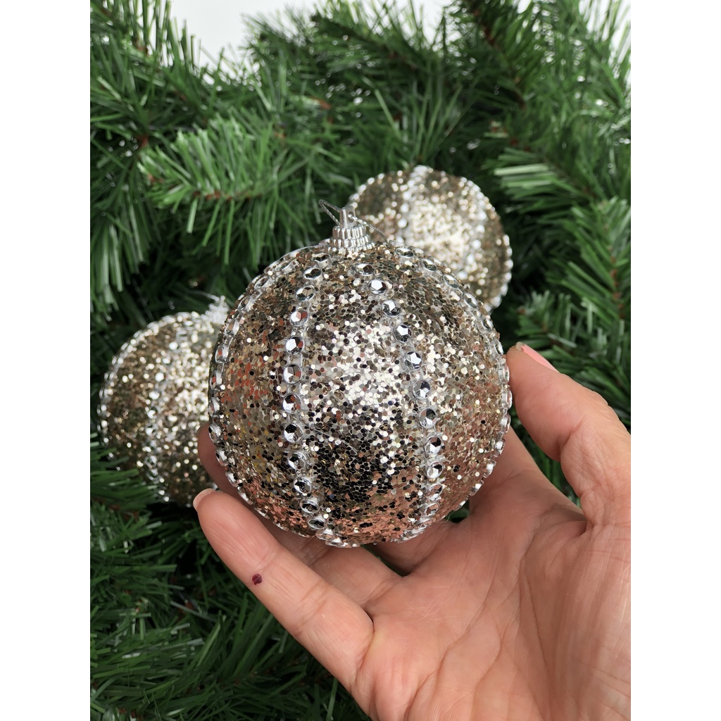 Combo 3 quả châu cao cấp đính hạt treo cây thông Noel trang trí Giáng sinh đường kính 8cm