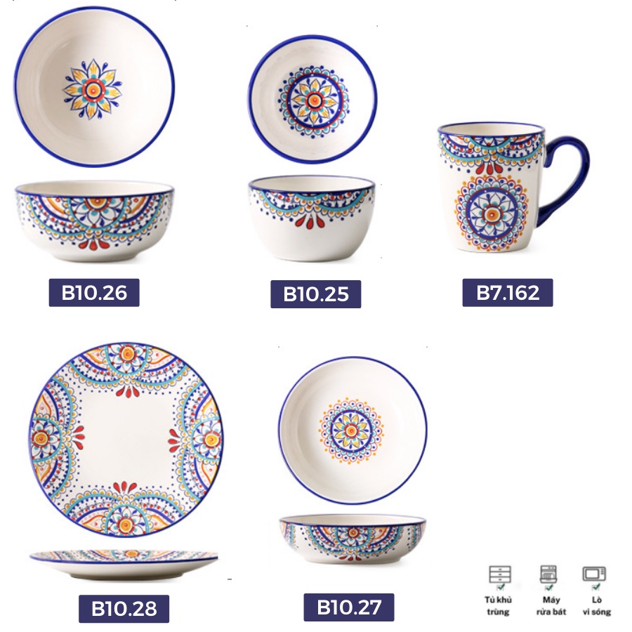 Bát đĩa sứ đẹp - phong cách Địa Trung Hải - bán lẻ từng món
