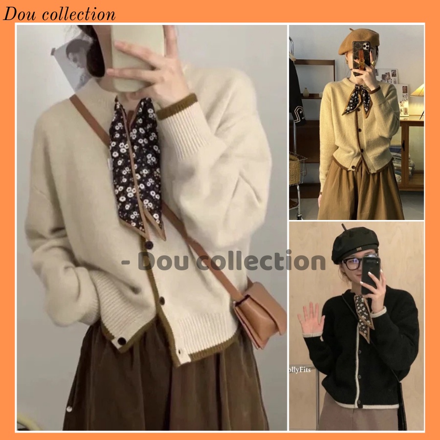 [Nowship2h] Áo Khoác Len Trơn Phối Nơ Vintage Ôm Cá Tính Phong Cách Hàn Quốc Thời Trang Thu Đông - Mã TA007
