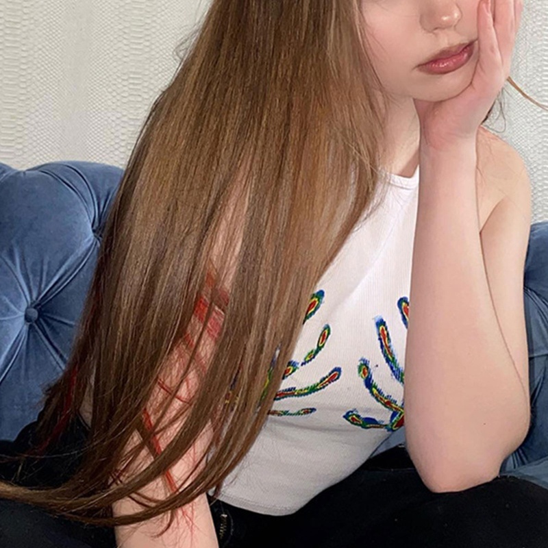 Brroa Áo Crop Top Dệt Kim Không Tay Có Gân In Hình Bàn Tay Phong Cách Harajuku Mùa Hè Cho Nữ