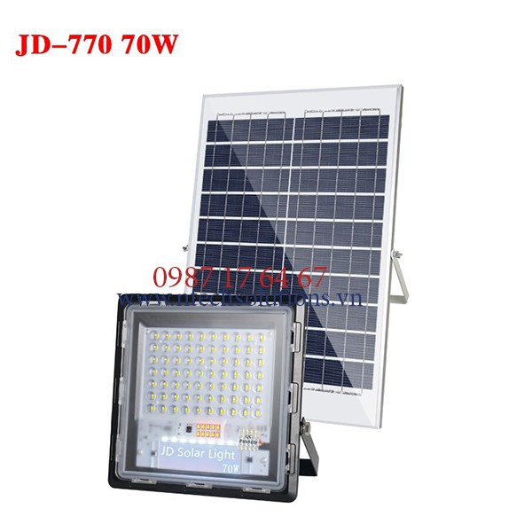 Đèn Năng Lượng Mặt Trời, Đèn Pha Chống Lóa Cao Cấp JD-770 Công Suất 70W - Mẫu 2021, Khung Nhôm- BH 02 Năm