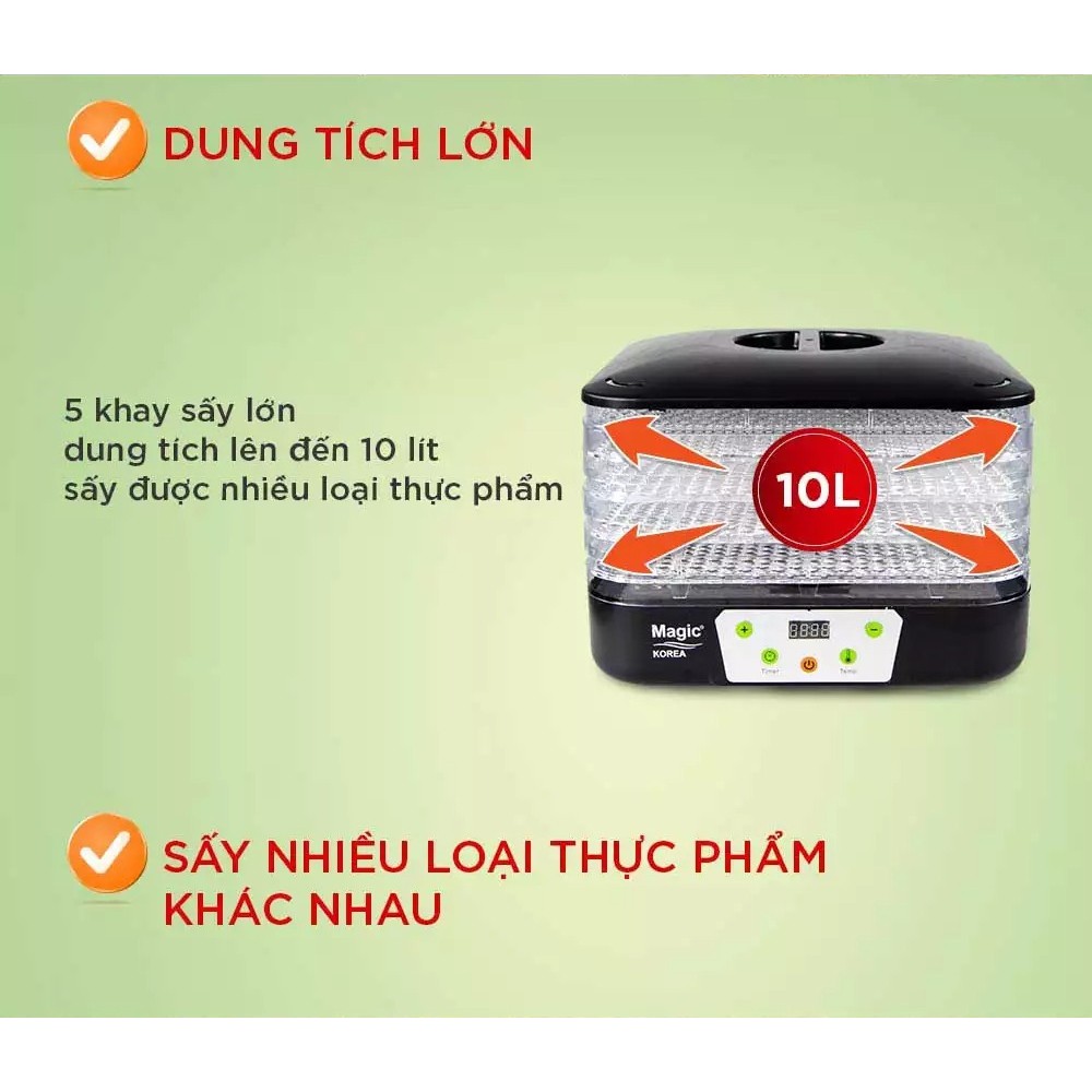 Máy sấy thực phẩm và hoa quả MAGIC KOREA A-76 10 Lit 5 tầng sấy khô các loại thực phẩm công suất 350W  BH 12 tháng