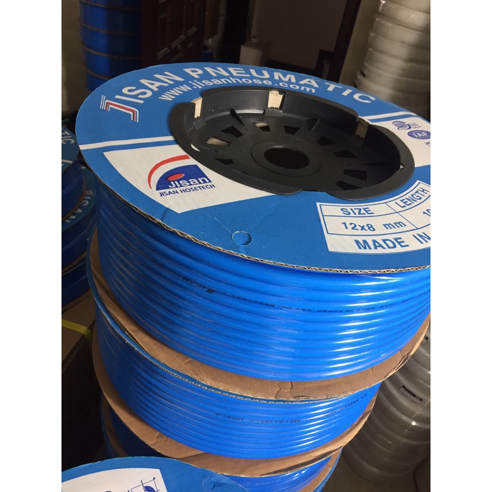 Ống dây khí Jisan phi 4, 6,8,10,12 cuộn 100m sẵn trắng trong, xanh dương Hàn Quốc