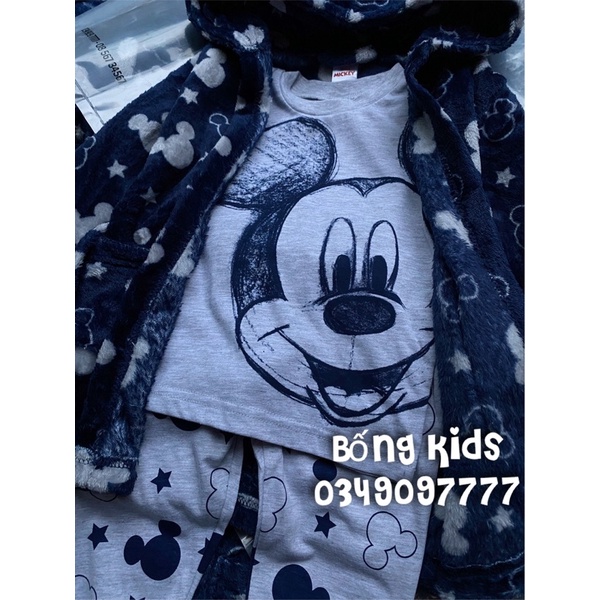 Set 3 Món Bé Trai Mickey Kèm Áo Choàng Ghi Navy DN