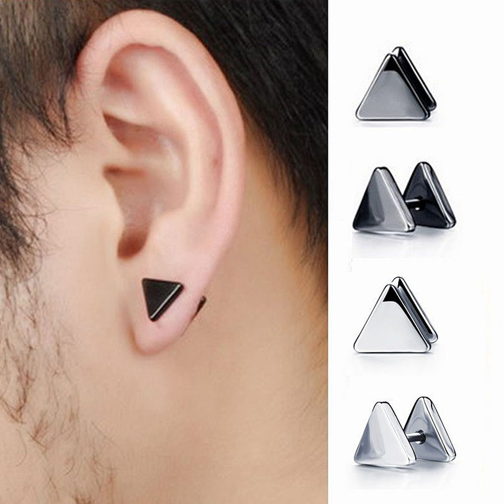 Khuyên Tai Thép Không Gỉ Họa Tiết Hình Học Thời Trang