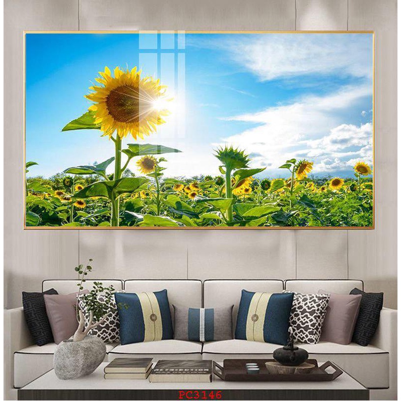 -Tranh Tráng Gương 5D Treo Tường Hiện Đại, tranh đồi hoa hướng dương, tranh đẹp decor nhà xinh.
