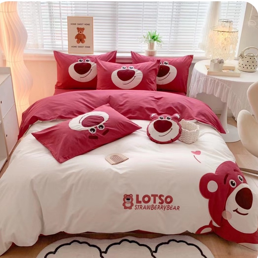 Bộ Chăn Ga Gối 5 Món Cotton Linen Họa Tiết Hoạt Hình Disney Dễ Thương,Chất liệu cotton thoáng mát sẵn hàng VŨ THỊ THƠM