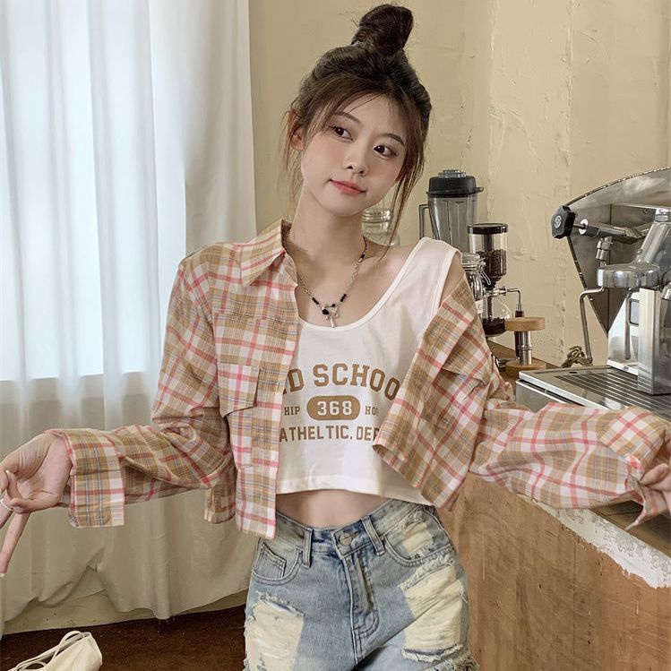 Bộ Áo Sơ Mi Dài Tay Cổ Bẻ + Áo Hai Dây In Họa Tiết Thời Trang Dành Cho Nữ