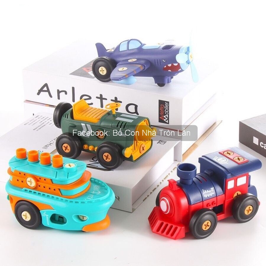 Bộ đồ chơi vặn ốc vít lắp ráp động lực các loại phương tiện giao thông máy bay, tàu hỏa, xe oto, tàu thủy - Chạy với Pin