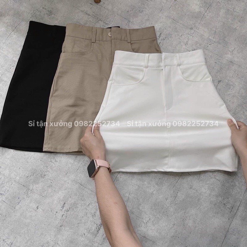 Chân váy chữ A kaki nữ có bigsize bassic lưng cao có quần trong siêu đẹp Banamo Fashion Chân váy A kaki nữ 581