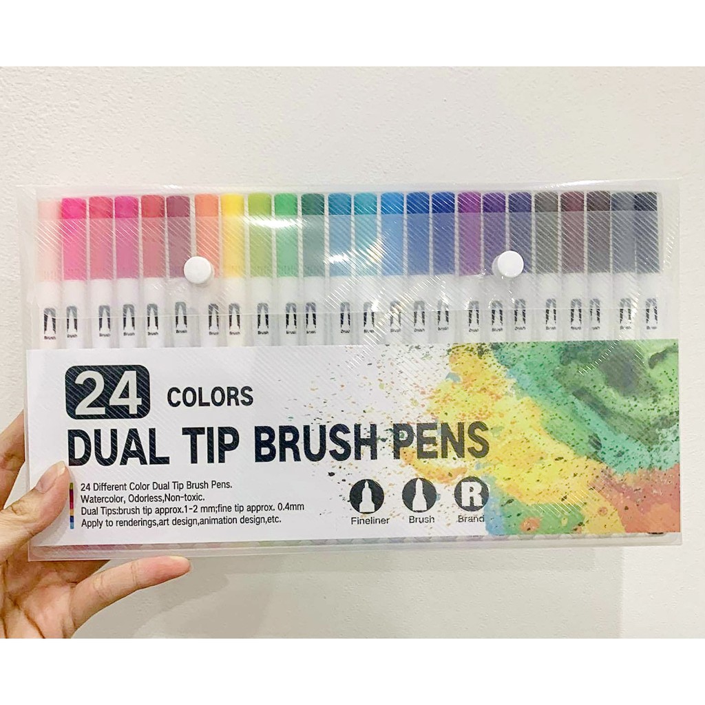 Bộ 24 Bút Dual Tip Brush Pen - Bút Brush Dual Tip Marker có Màu Set 24 Cây - 2 Đầu cọ Brush và Liner