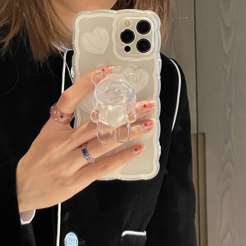 Ốp Điện Thoại Mềm Trong Suốt Họa Tiết Gợn Sóng Có Vòng Đỡ Cho for iPhone 13Pro Max 12 11 Pro Max XR X XS 7 8 Plus SE3 20202
