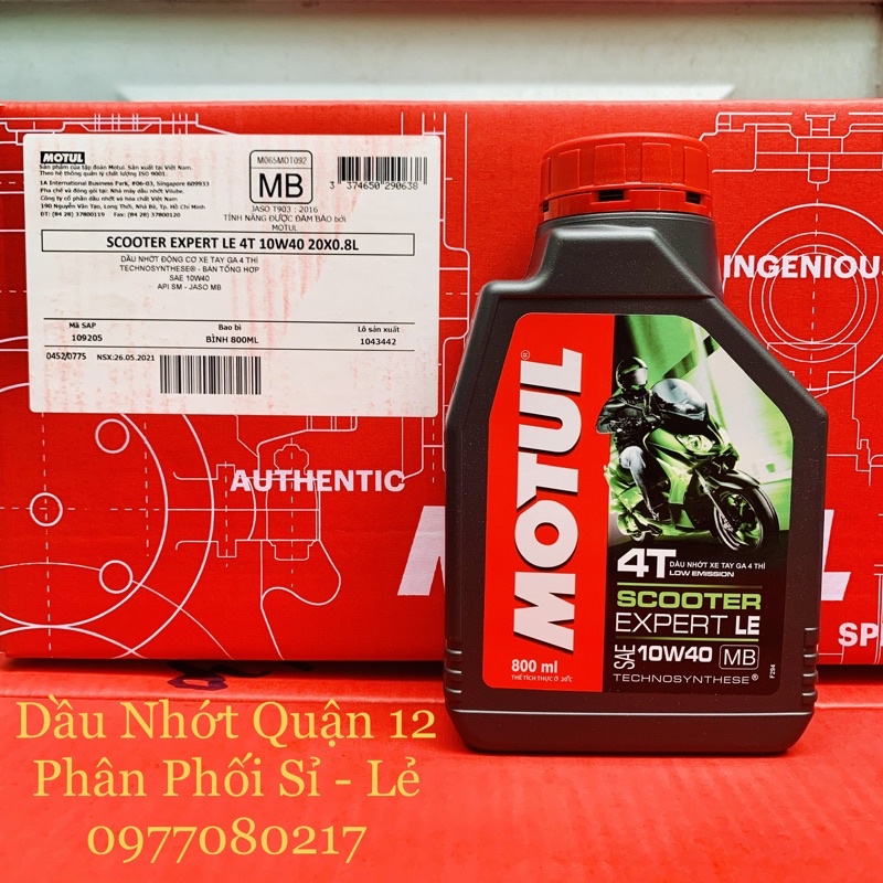 Combo Nhớt Xe Tay Ga Motul Scooter Expert LE 10W-40 0.8L + Nhớt Lap Motul Scooter Gear Plus 80W-90