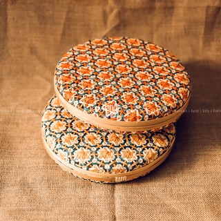 Khay tre tròn nắp úp- Khay tre đan hoa thị hình tròn (30cm)