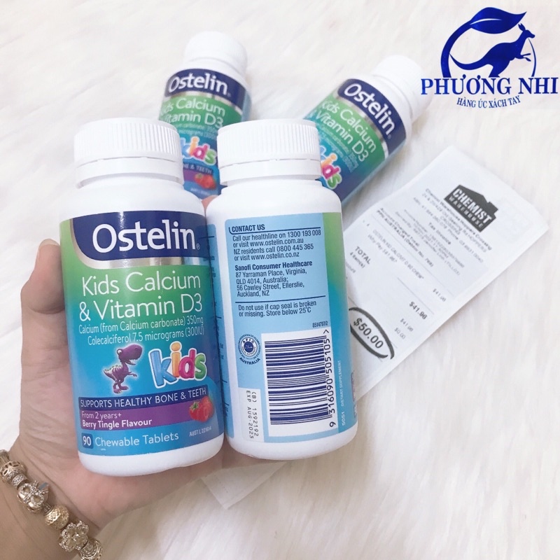 viên nhai bổ sung canxi và vitamin D cho trẻ trên 2 tuổi Ostelin Vitamin D & Calcium Kids 90 viên