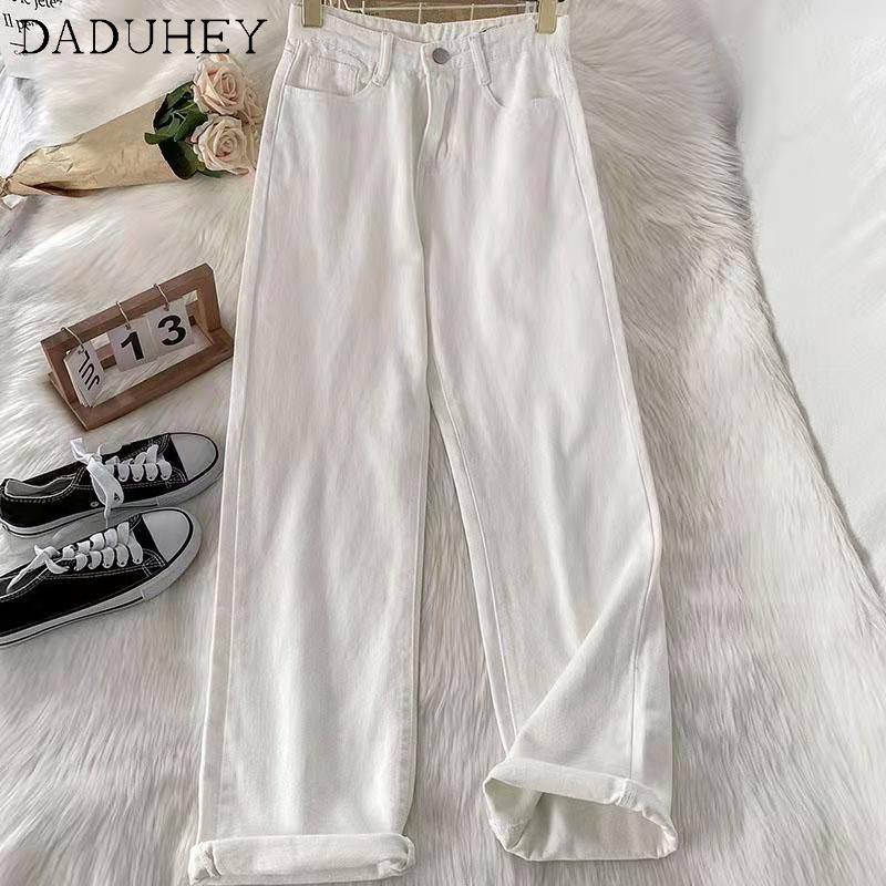 Daduhey Quần jean dài cạp cao ống rộng 6 màu cỡ S-5XL mới cho nữ