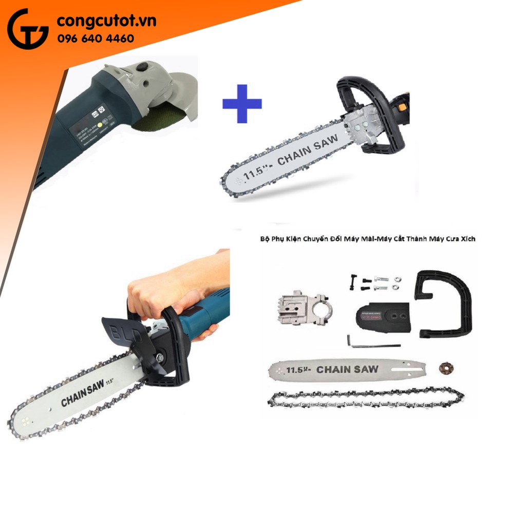 Bộ Chuyển Đổi Cưa Xích Gắn Máy Mài Máy Cắt Cầm Tay Hàng Loại Tốt Bình Tra Nhớt Tự Động 11.5 Inch