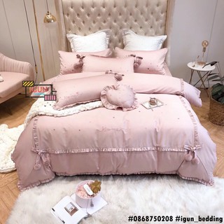 set KISS ME BÔNG TIM bộ Chăn Ga Gối CƯỚI  LỤA thêu cao cấp