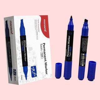 Bút lông dầu 2 đầu Monami Twin 109 - Màu xanh (Thái Lan) - Hộp 12 bút