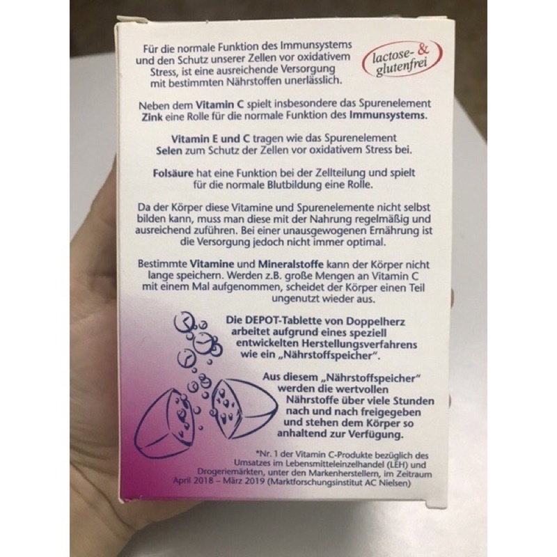 Viên Uống Bố Sung Vitamin Doppelherz C + Zink + E 400 Depot, 40 Viên