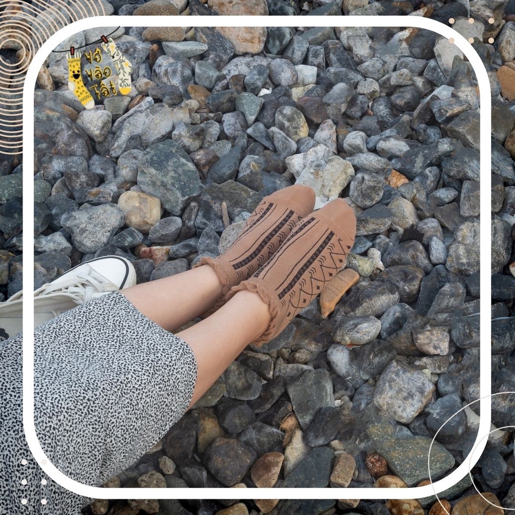 TẤT VỚ NỮ CỔ NGẮN NÂU KEM VINTAGE