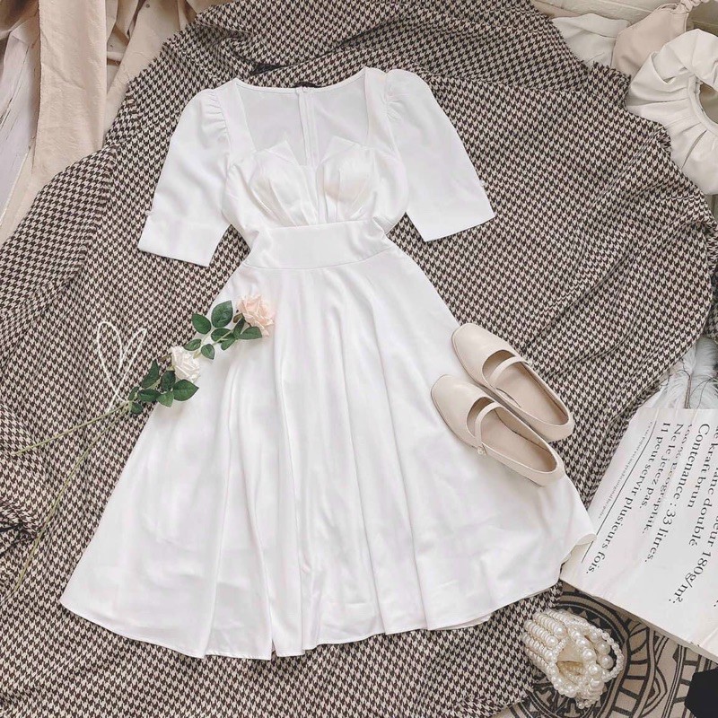 Đầm midi ngực xẻ kiểu tay lỡ bồng dự tiệc ,chụp kỉ yếu ,cưới hỏi (Video Chính Chủ) | BigBuy360 - bigbuy360.vn