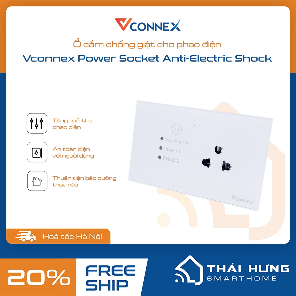 Ổ cắm chống giật cho phao điện Vconnex, bảo hành 2 năm 1 đổi 1.