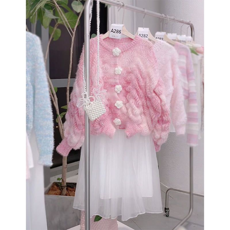 Áo Sweater Dệt Kim Dáng Rộng Màu Hồng Gradient Thời Trang Mùa Thu Cho Nữ