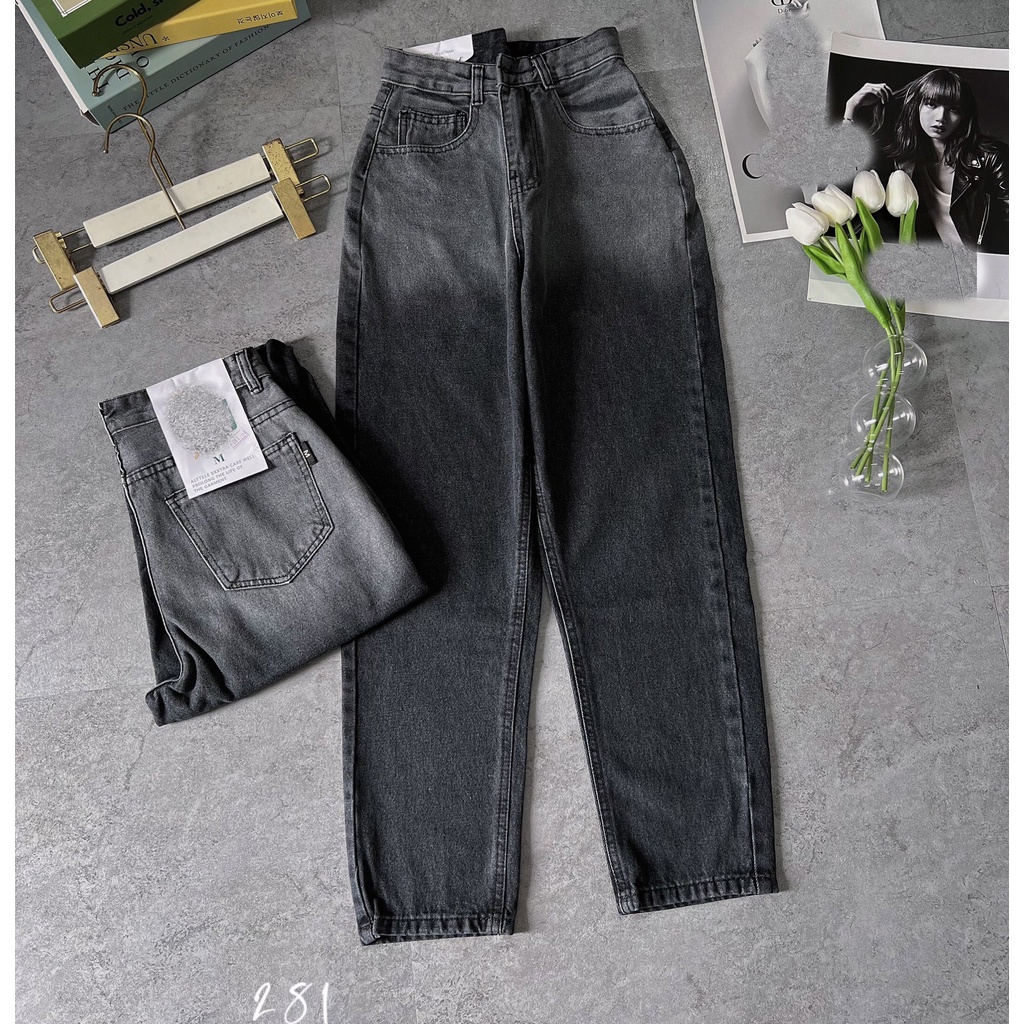 [ BGDM281.283 ] QUẦN BAGGY JEANS NỮ LƯNG CAO LOANG MÀU XÁM XANH ĐẬM TRẮNG LƯNG LAI CUỐN TÔN DÁNG SIÊU NGẦU CỰC LẠ HADI