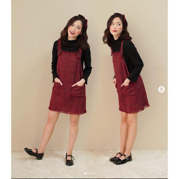 Váy yếm/ Đầm yếm đỏ Tweed Pinafore Naked By V